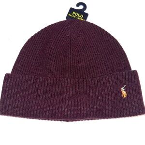 NWT Polo Ralph Lauren Burgundy Knit Beanie with Horse Logo One Size